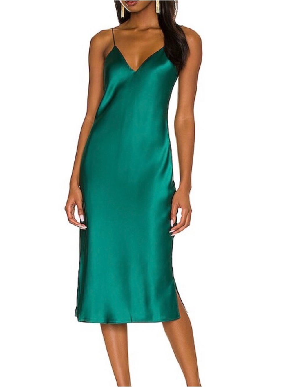 Cami NYC Emerald Green Bias Cut Midi Raven Dress 100% Silk Size Medium